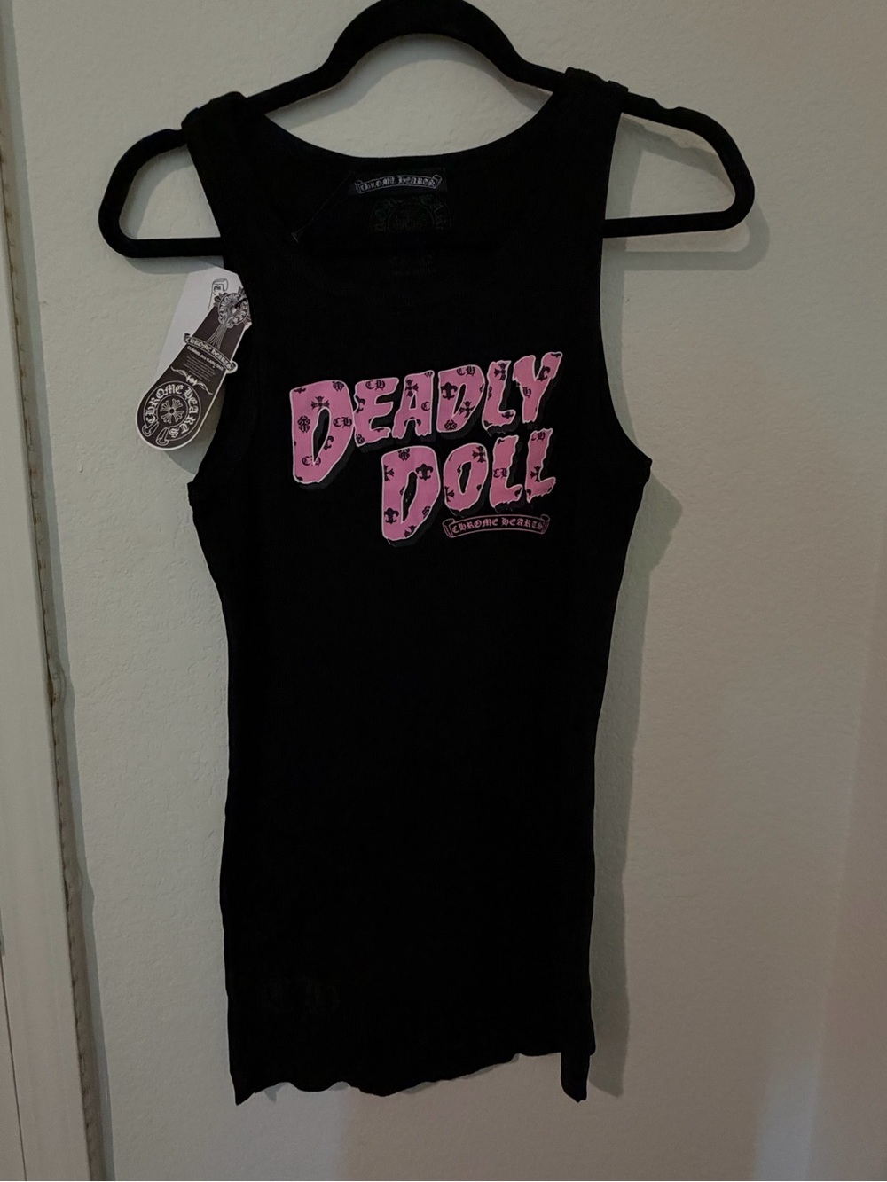 Chrome Hearts Black Tank Top with Pink "Deadly Doll" Graphic